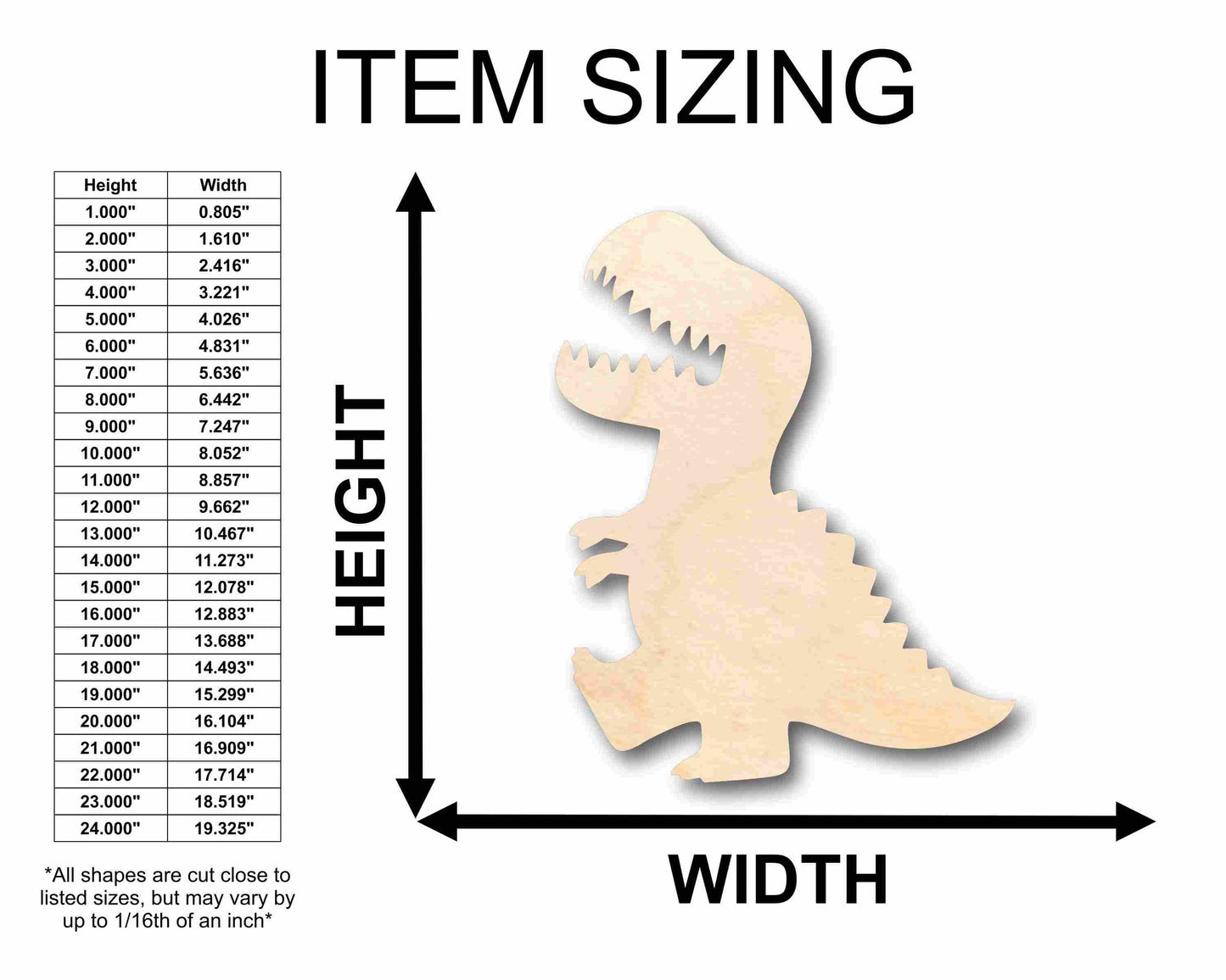 Unfinished Wood T-Rex Silhouette - Craft- up to 46" DIY