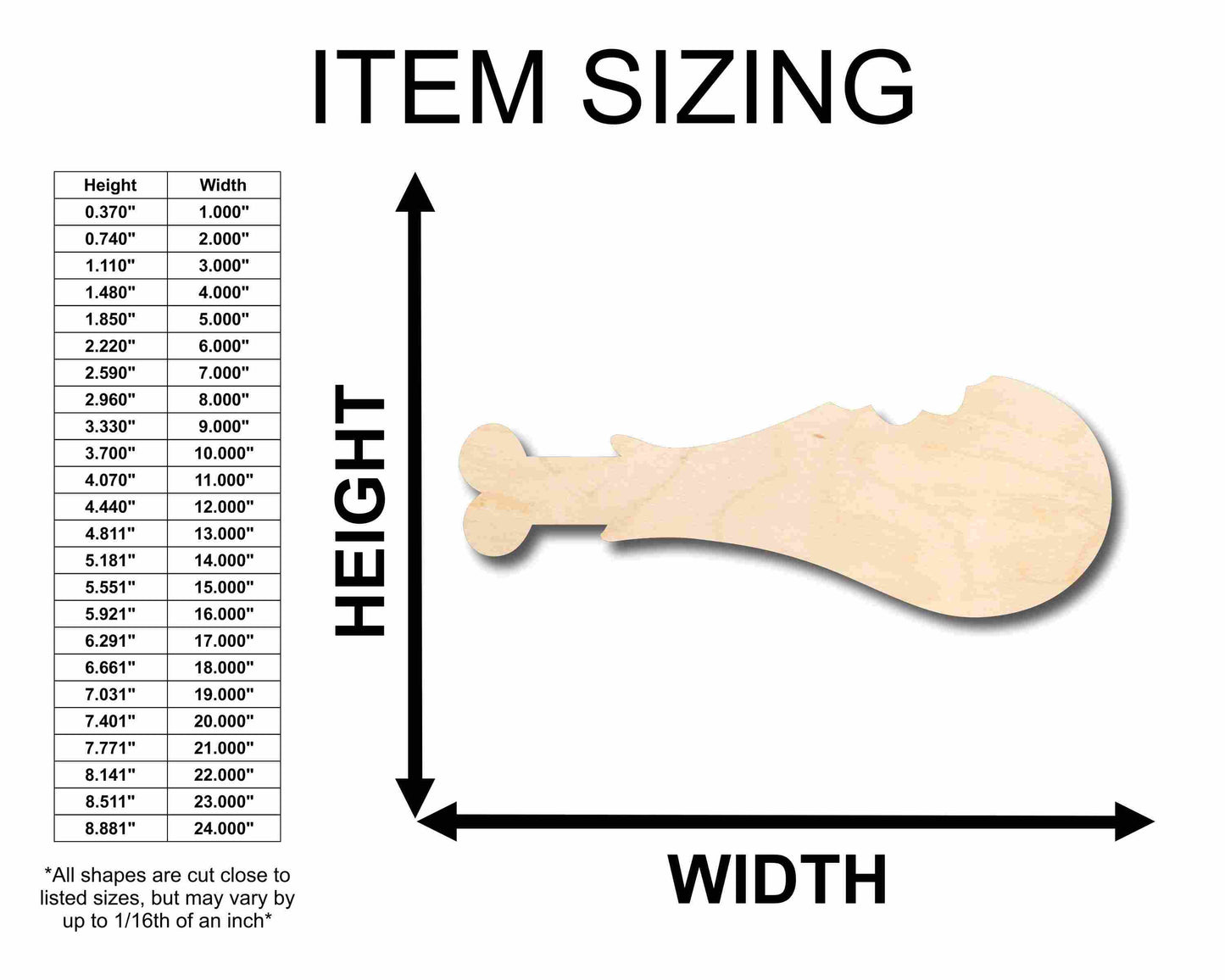 Unfinished Wood Turkey Leg with Bite Silhouette - Craft- up to 46" DIY