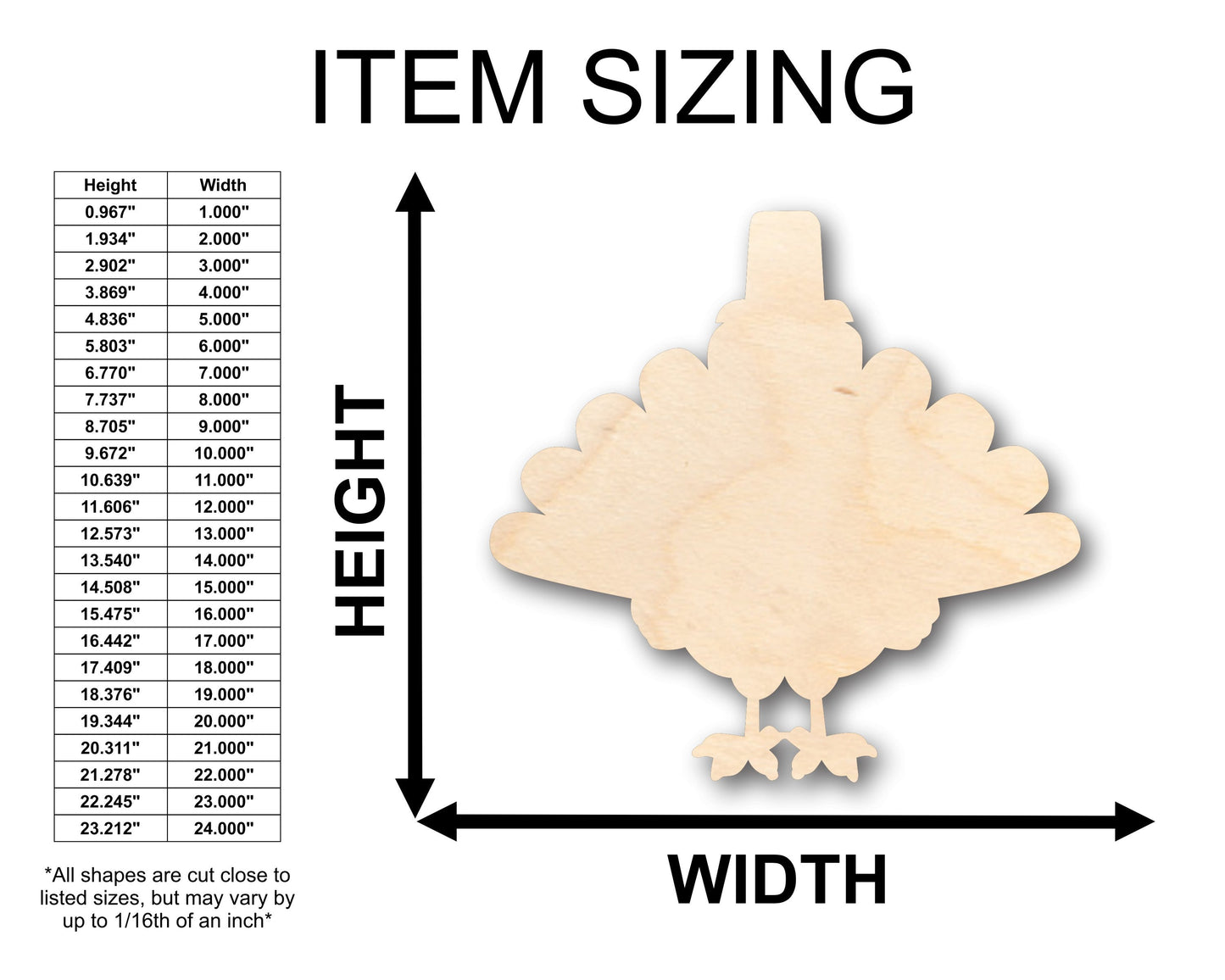 Unfinished Wood Turkey Thanksgiving Pilgrim Shape - Craft - up to 46" DIY