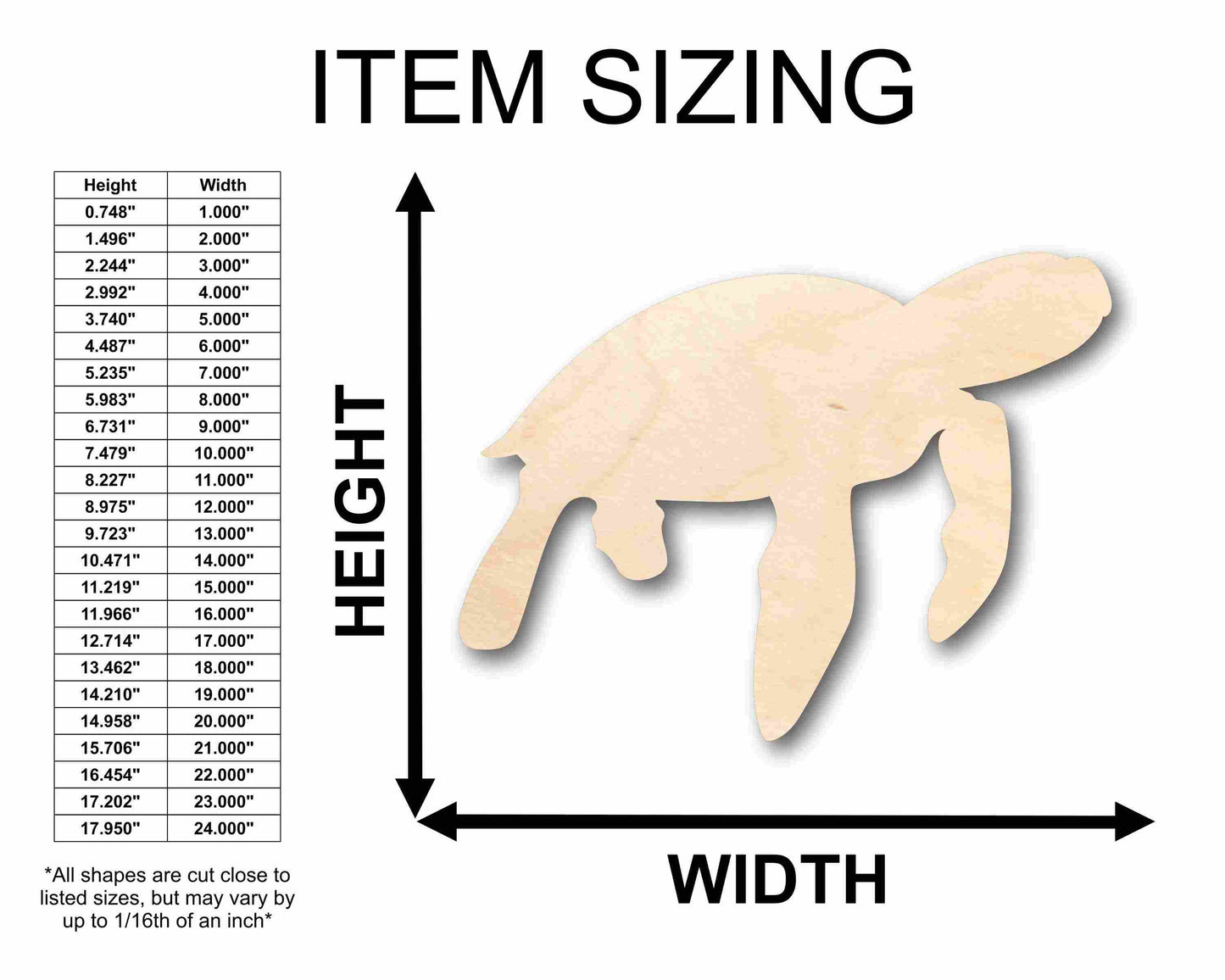 Unfinished Wood Turtle Marine Sea Life Silhouette - Craft- up to 46" DIY