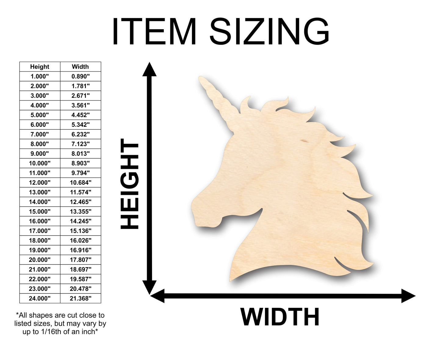 Unfinished Wood Unicorn Head Shape - Craft - up to 46" DIY