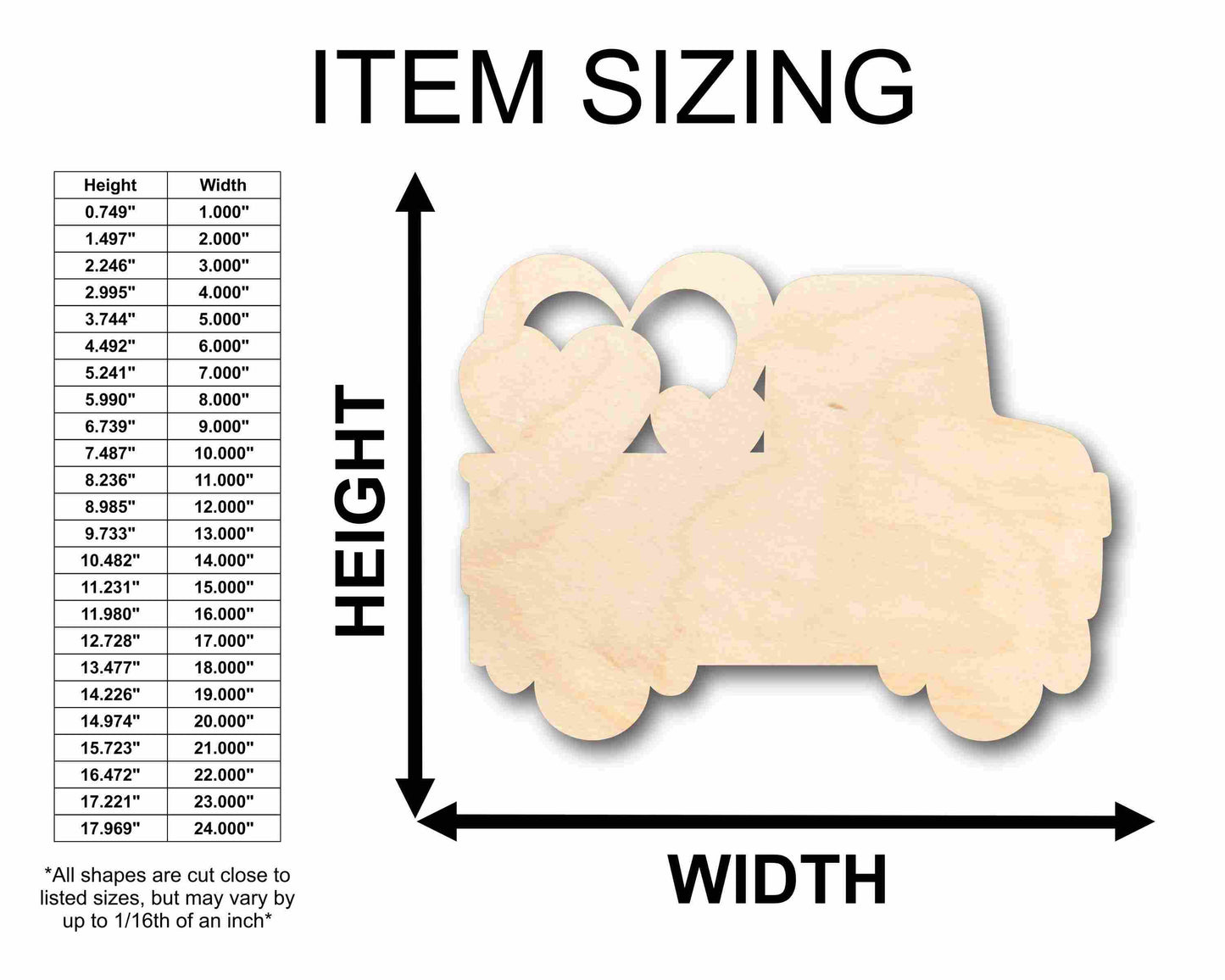 Unfinished Wood Valentine Truck Silhouette - Craft- up to 46" DIY