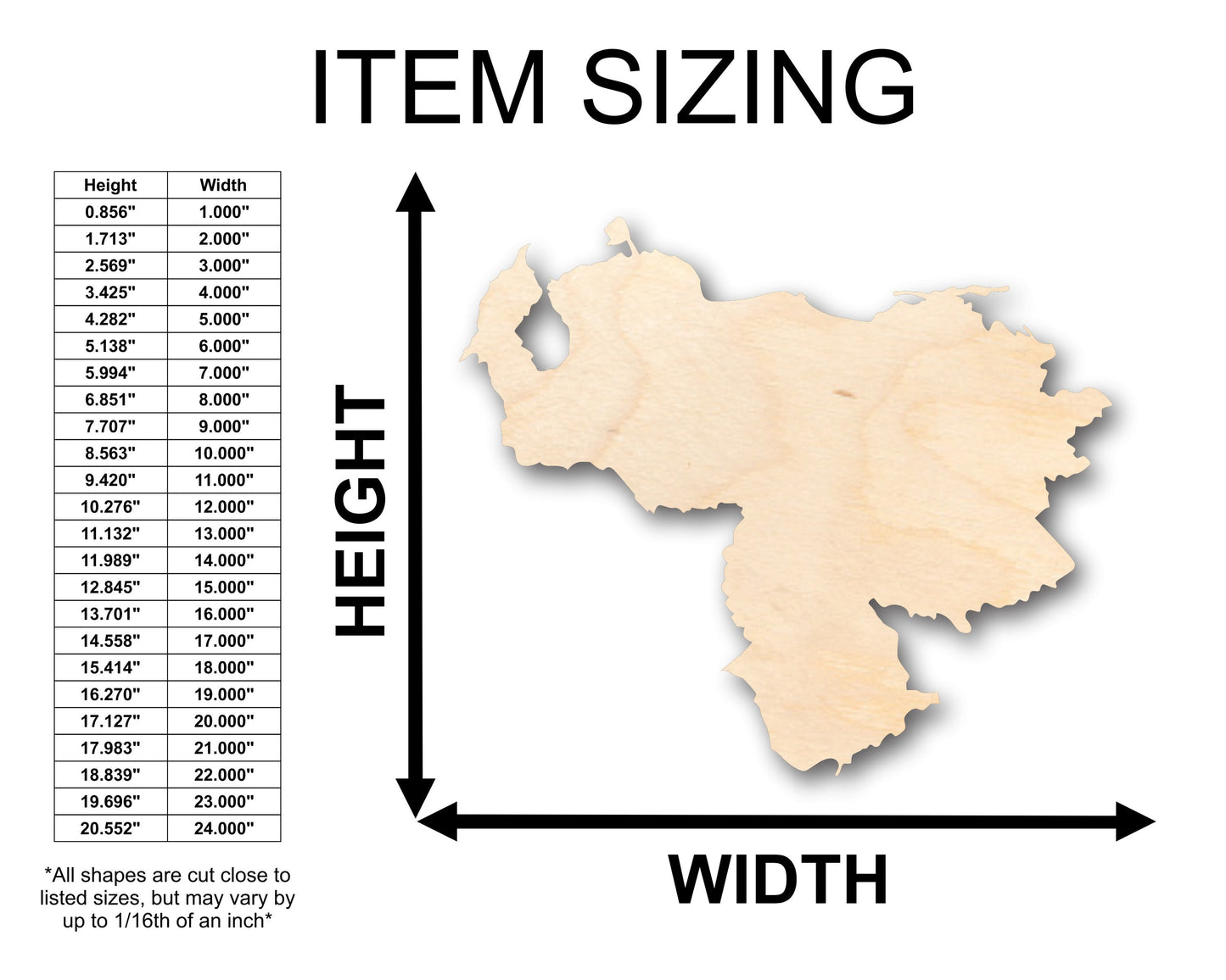 Unfinished Wood Venezuela South America Country Shape - Craft - up to 46" DIY