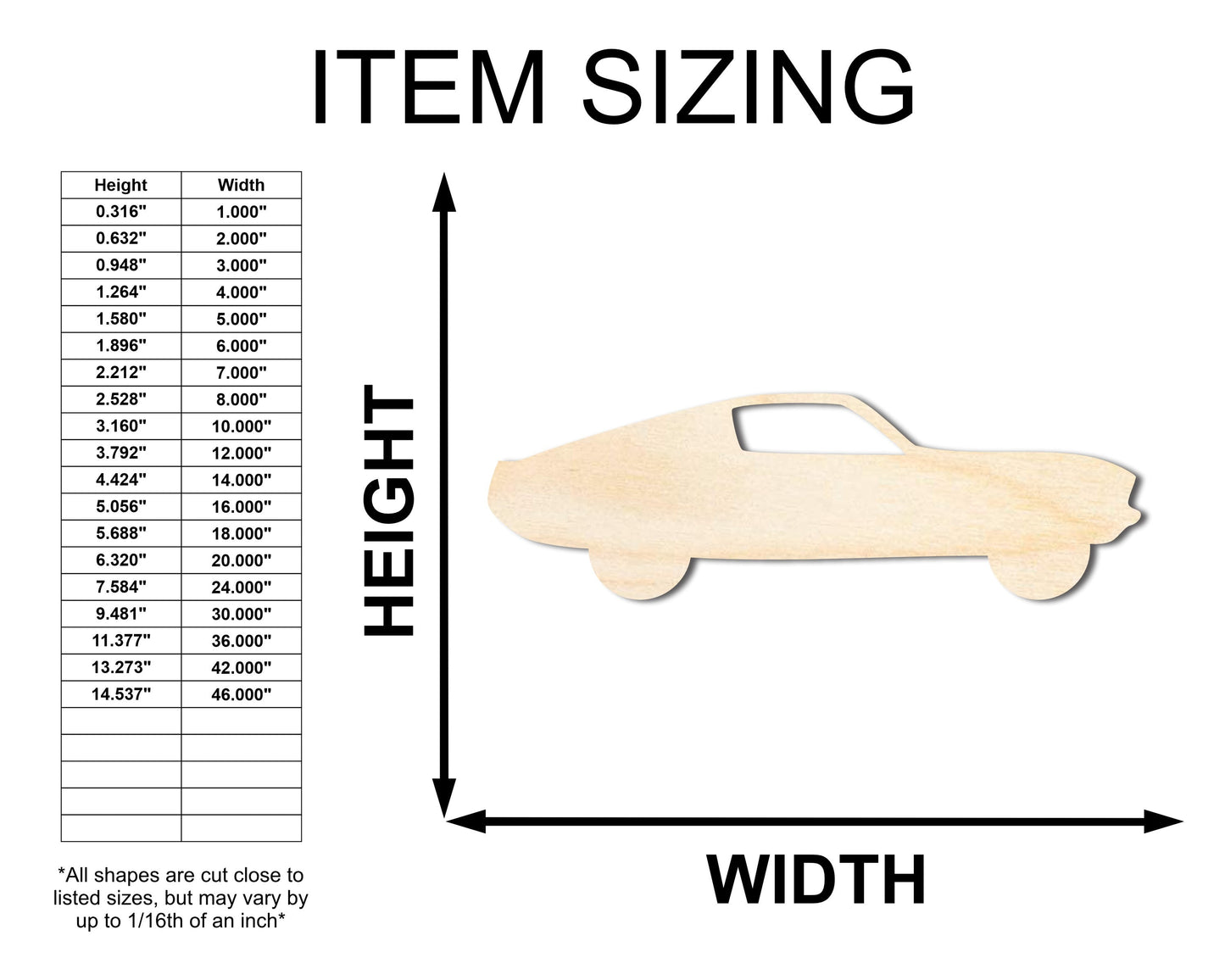 Unfinished Wood Muscle Car Shape - Car Craft - up to 46" DIY