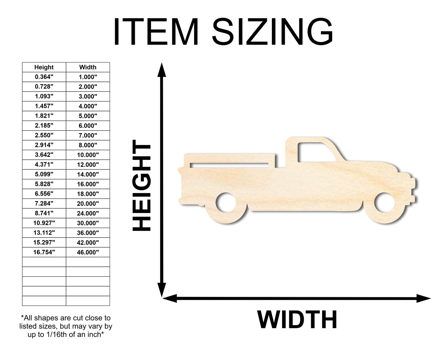 Unfinished Wood Vintage Pickup Truck Shape - Vehicle Truck Craft - up to 46" DIY