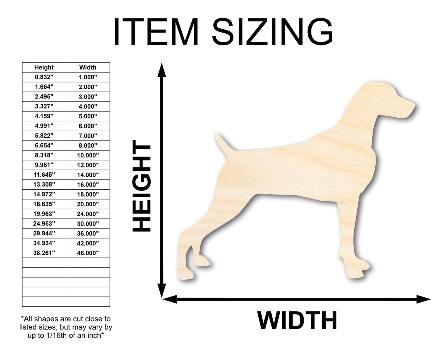 Unfinished Wood Weimaraner Dog Shape - Pet Craft - up to 46"