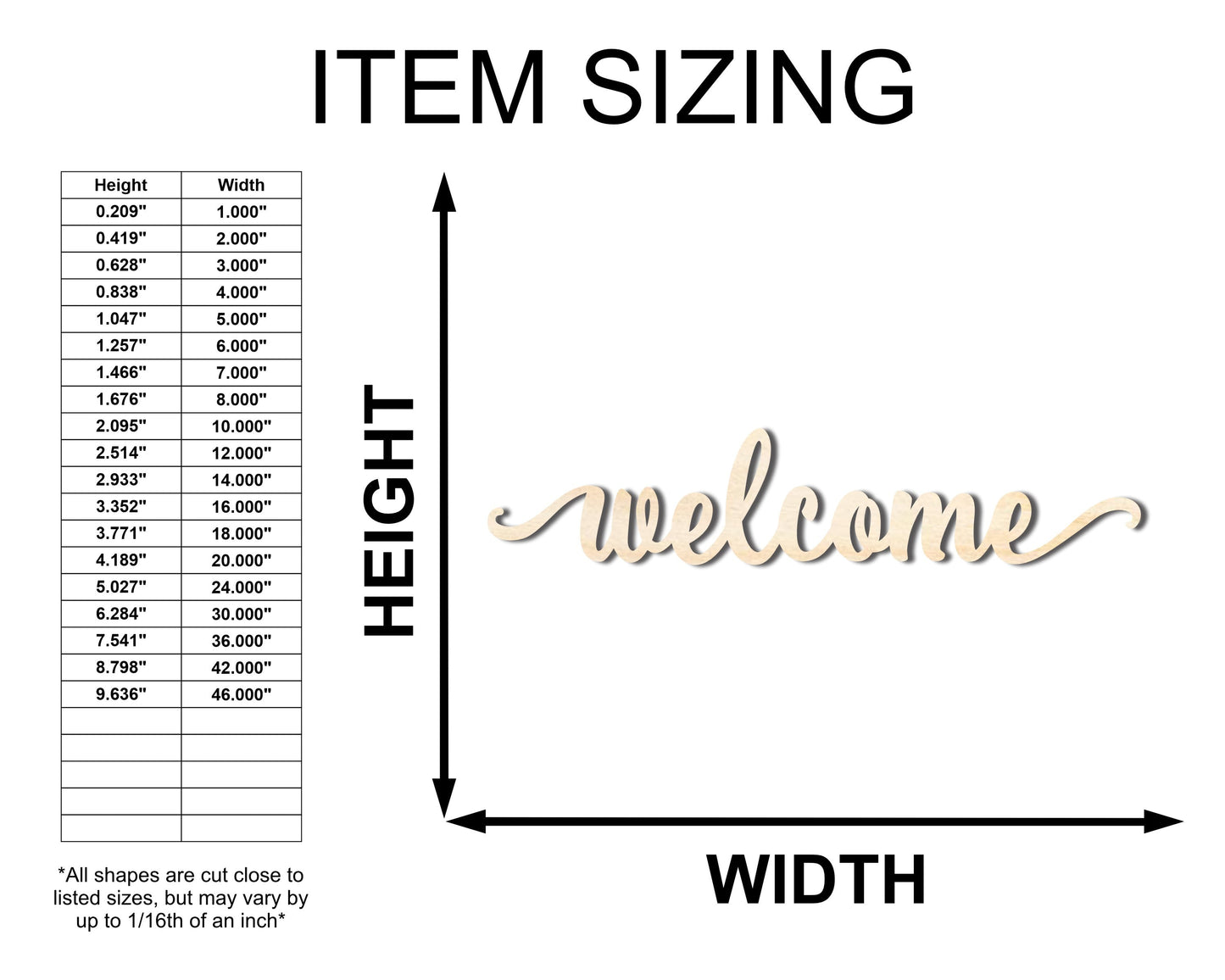 Unfinished Wood Welcome Script Shape - Word Craft - up to 46"