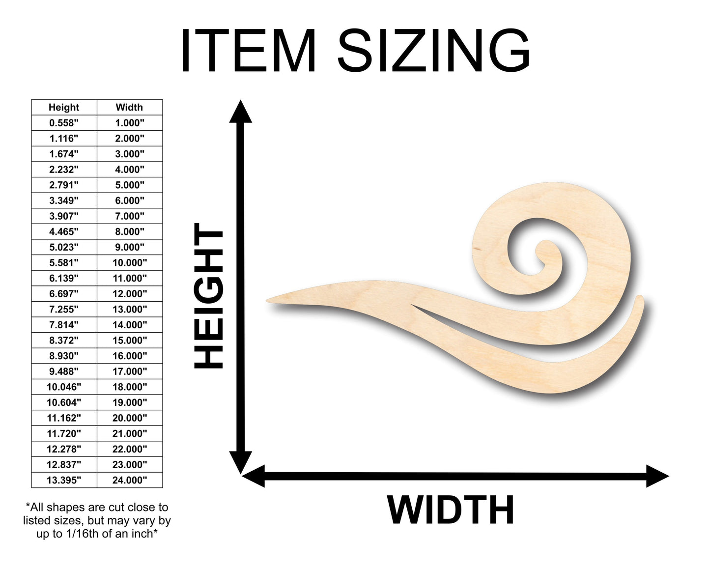 Unfinished Wood Wind Air Element Shape - Craft - up to 46" DIY