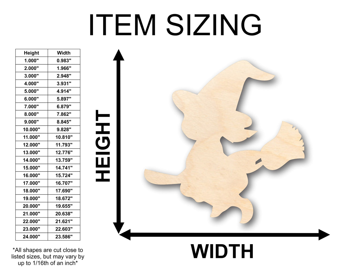 Unfinished Wood Witch Shape - Craft - up to 46" DIY