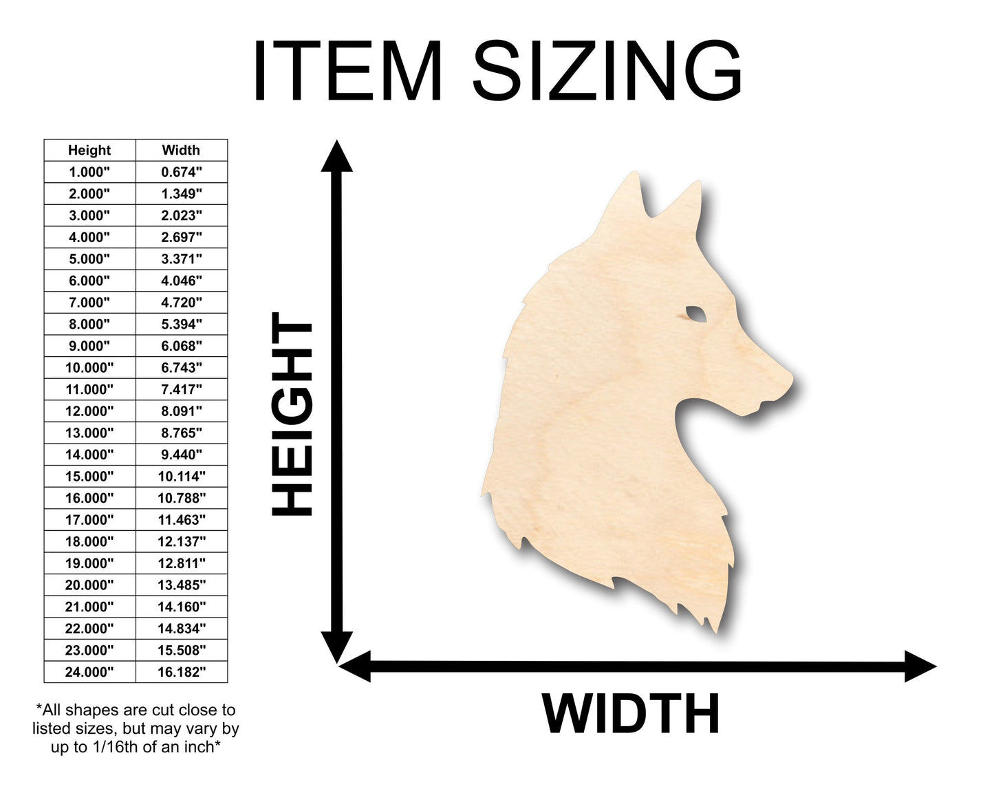Unfinished Wood Wolf Head Side Silhouette Shape - Craft - up to 46" DIY