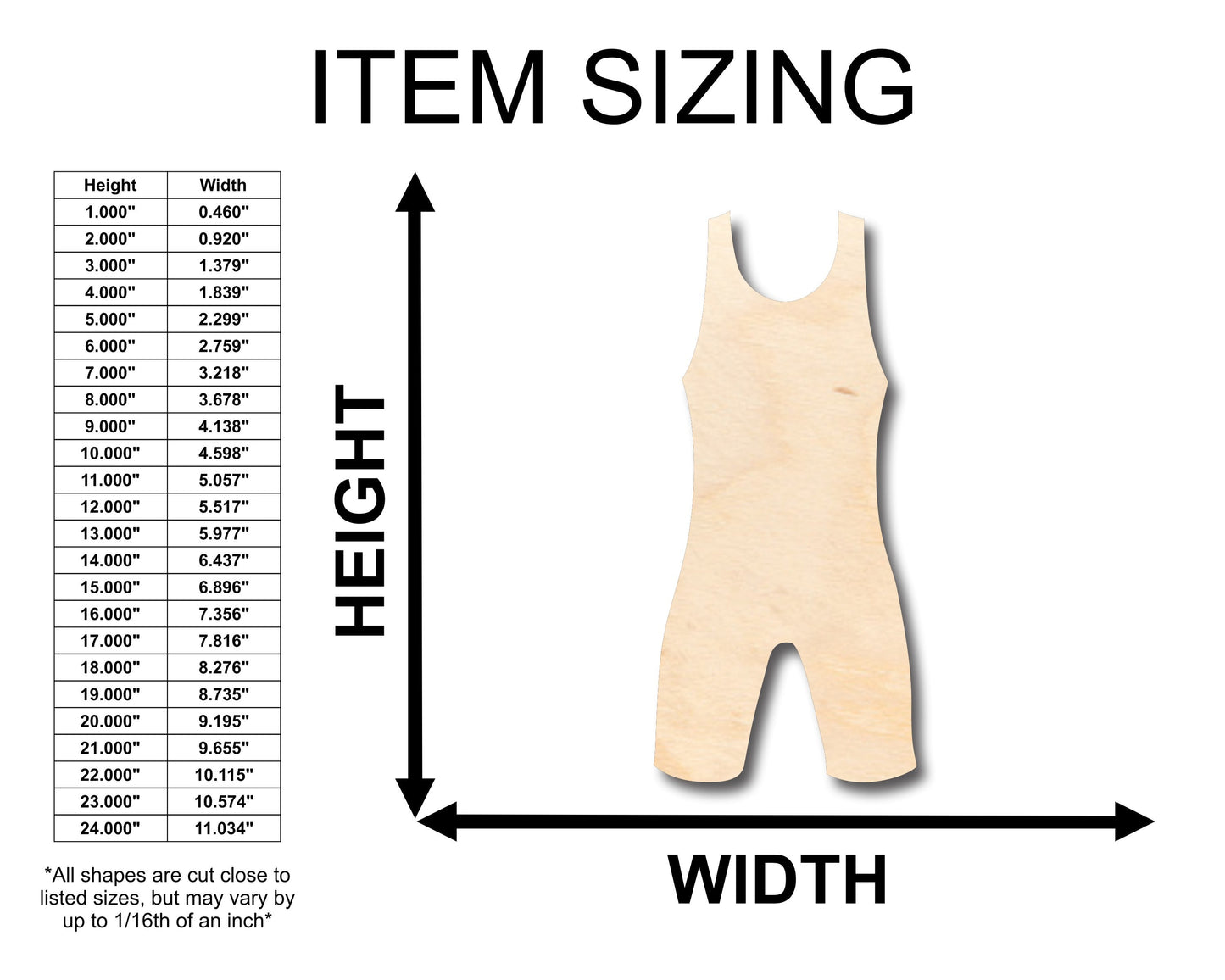 Unfinished Wood Wrestling Uniform Shape - Craft - up to 46" DIY