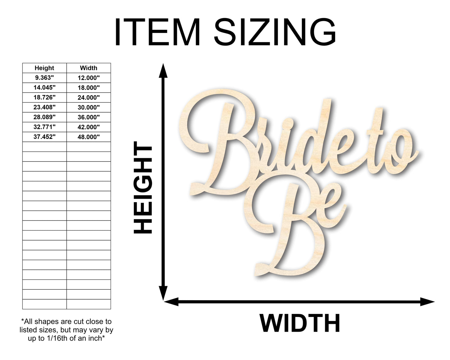 Unfinished Wood Bride to Be Shape - DIY Wedding Craft - up to 46"