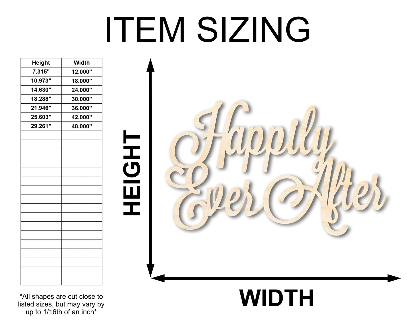 Unfinished Wood Happily Ever After Shape - DIY Wedding Craft - up to 46"