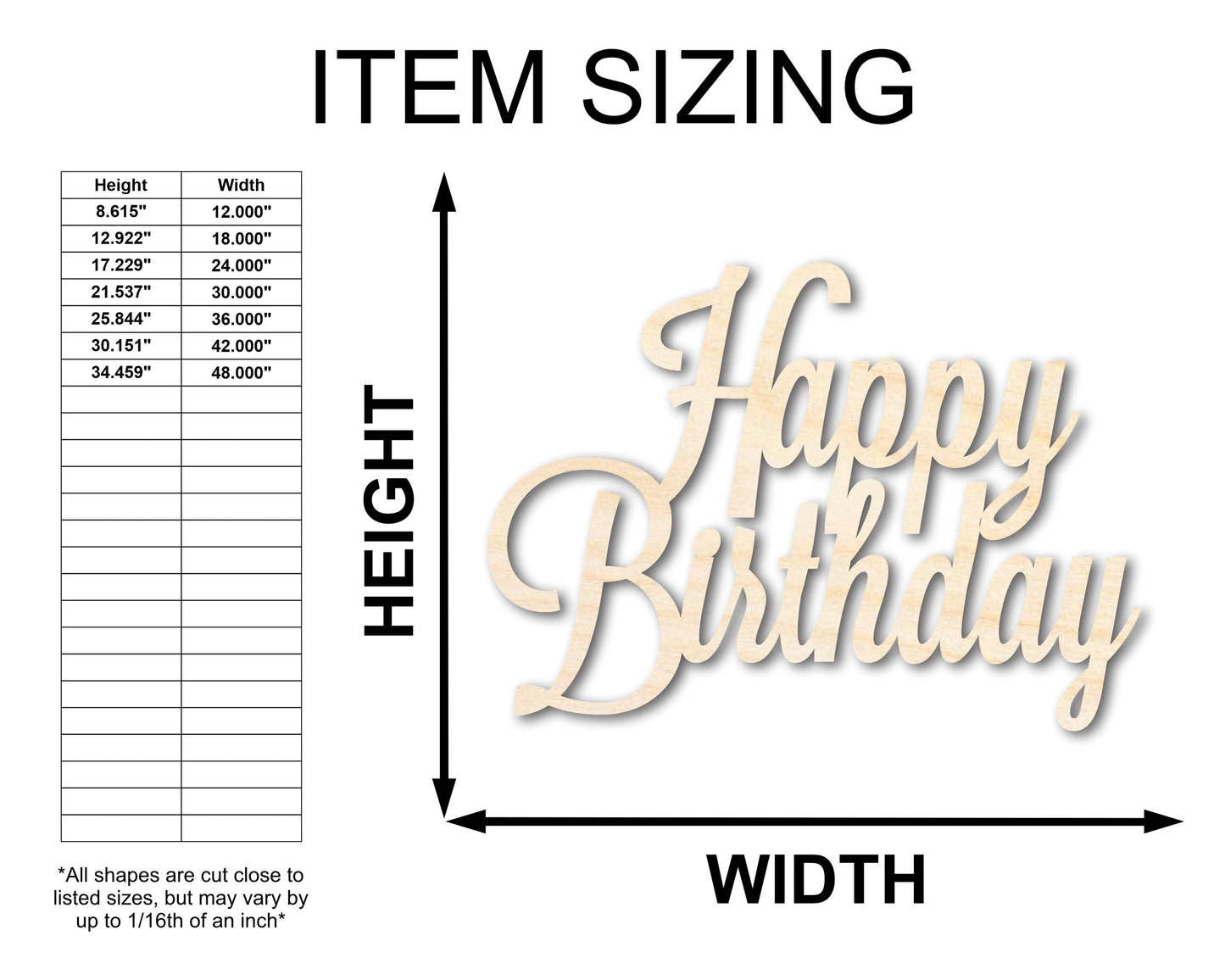 Unfinished Wood Happy Birthday Shape - Word Craft - up to 46"