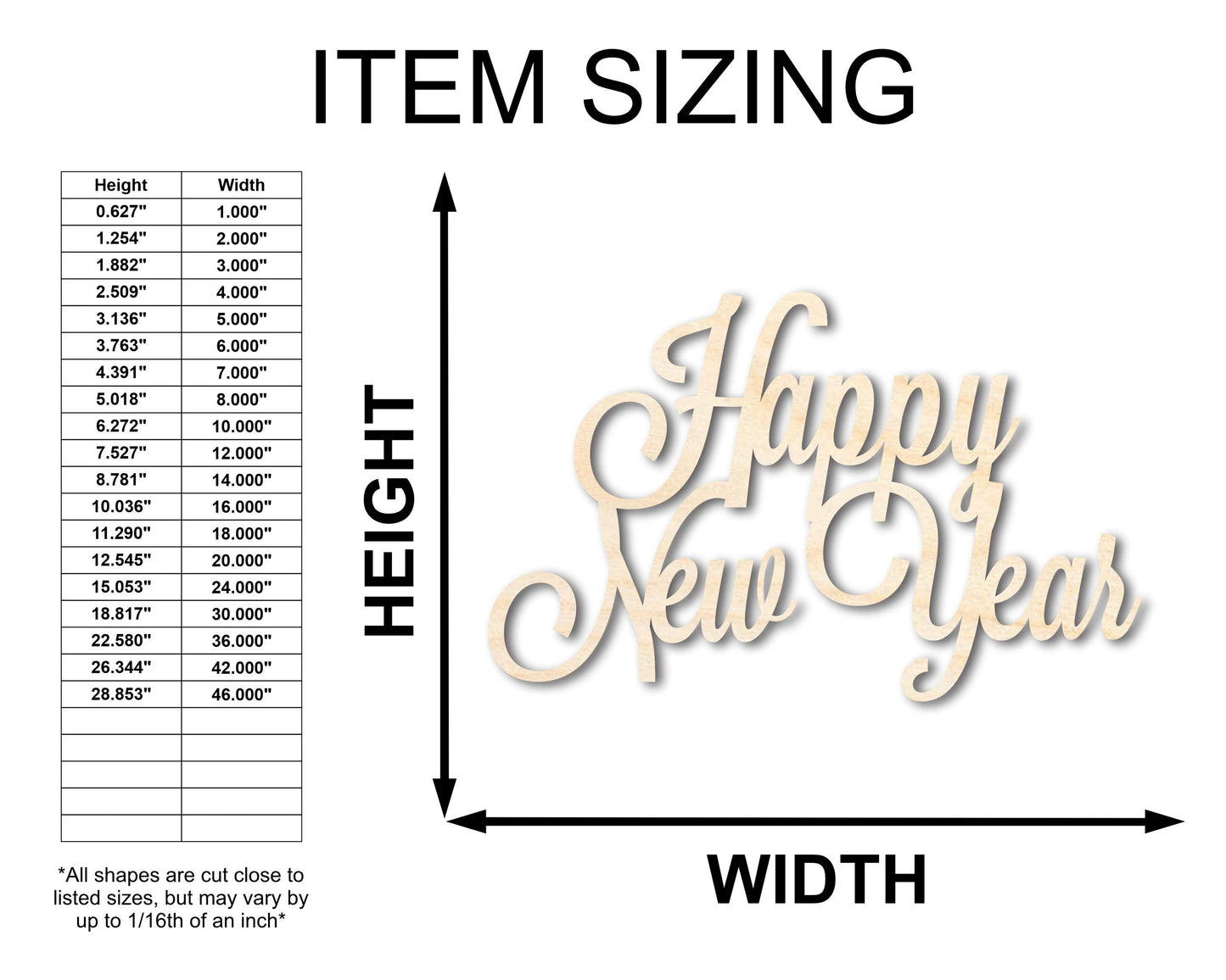 Unfinished Wood Happy New Years Shape - Word Craft - up to 46"