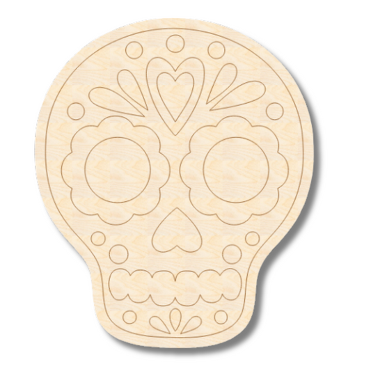 Unfinished Wood Etched Sugar Skull Shape | Paint By Line Crafts | up to 30" DIY