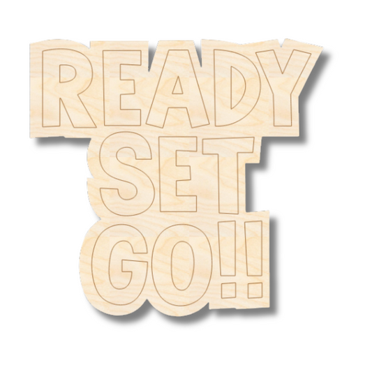 Unfinished Wood Etched Ready Set Go Shape | Paint By Line Crafts | up to 30" DIY