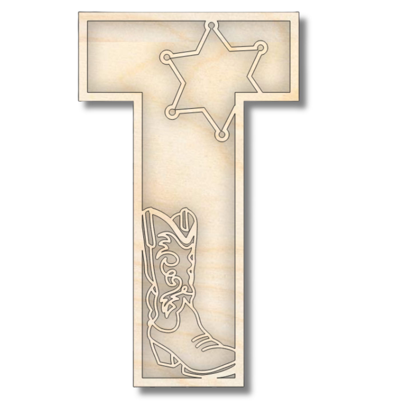 Unfinished Wood Layered Themed Letters | Rodeo | A-Z | 2 Piece | up to 24"