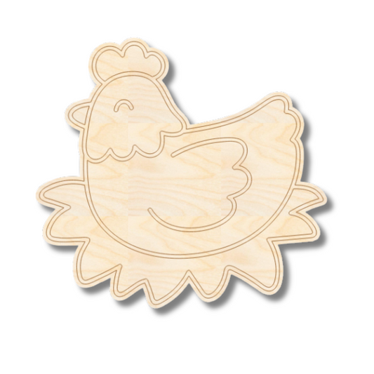 Unfinished Wood Etched Farm Chicken Shape | Paint By Line Crafts | up to 30" DIY