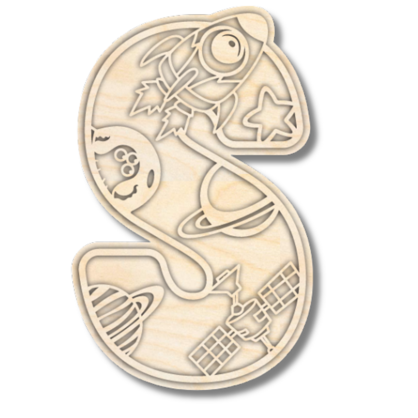 Unfinished Wood Layered Themed Letters | Space | A-Z | 2 Piece | up to 24"