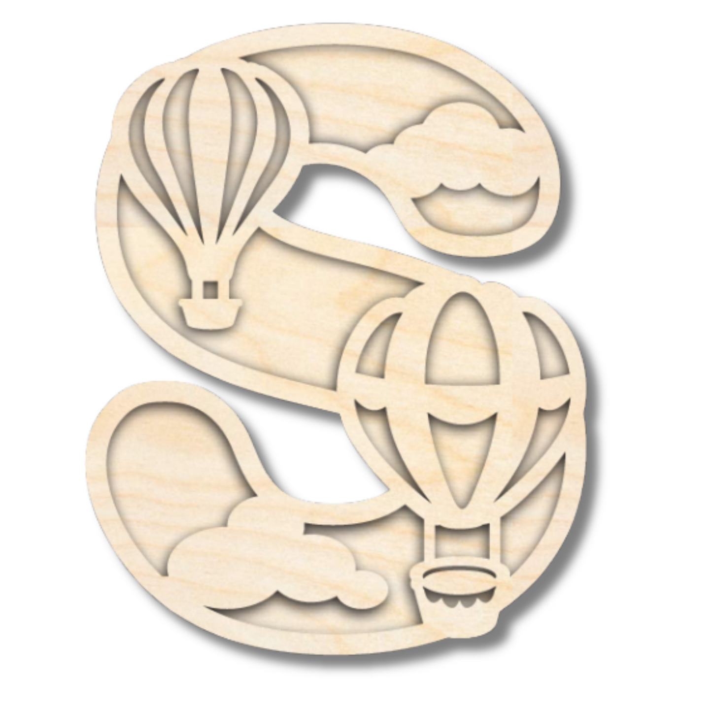 Unfinished Wood Layered Themed Letters | Clouds & Hot Air Balloons | A-Z | 2 Piece | up to 24"