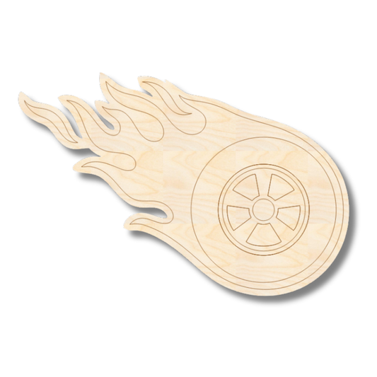 Unfinished Wood Etched Tire Flame Shape | Paint By Line Crafts | up to 30" DIY