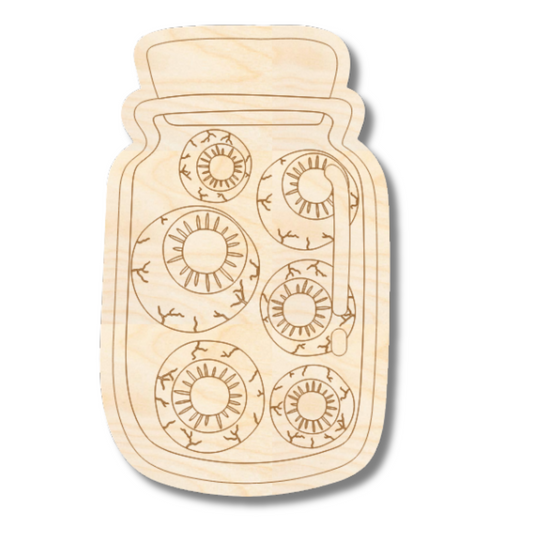Unfinished Wood Etched Jar of Eyeballs Shape | Paint By Line Crafts | up to 30" DIY