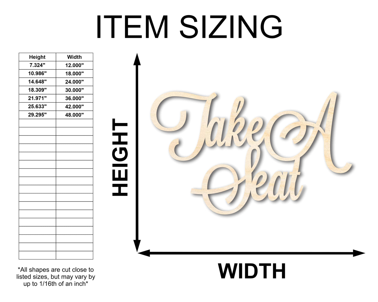 Unfinished Wood Take A Seat Shape - Word Wedding Craft - up to 46"