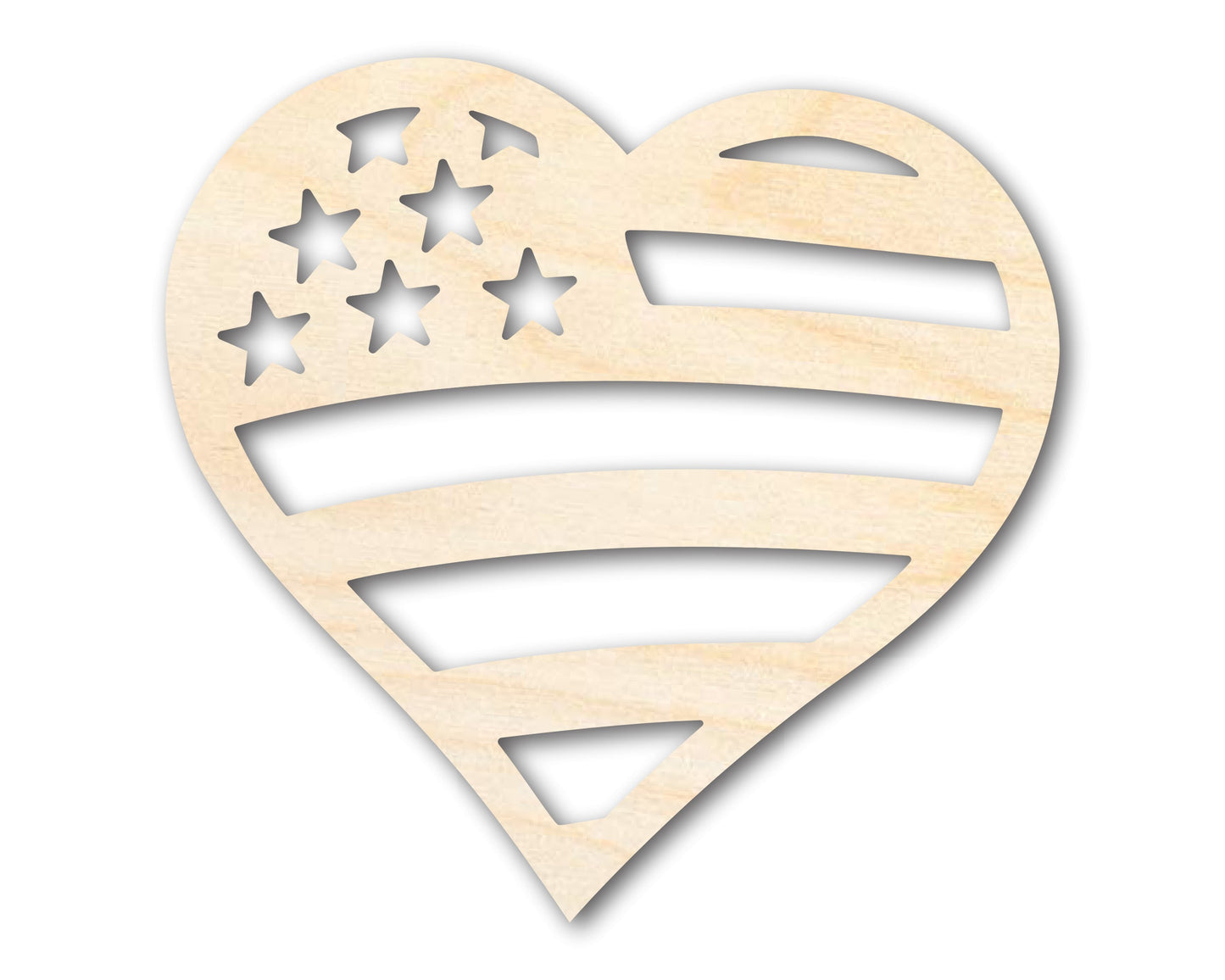 Unfinished Wood American Heart Flag Shape - USA Craft - up to 46"