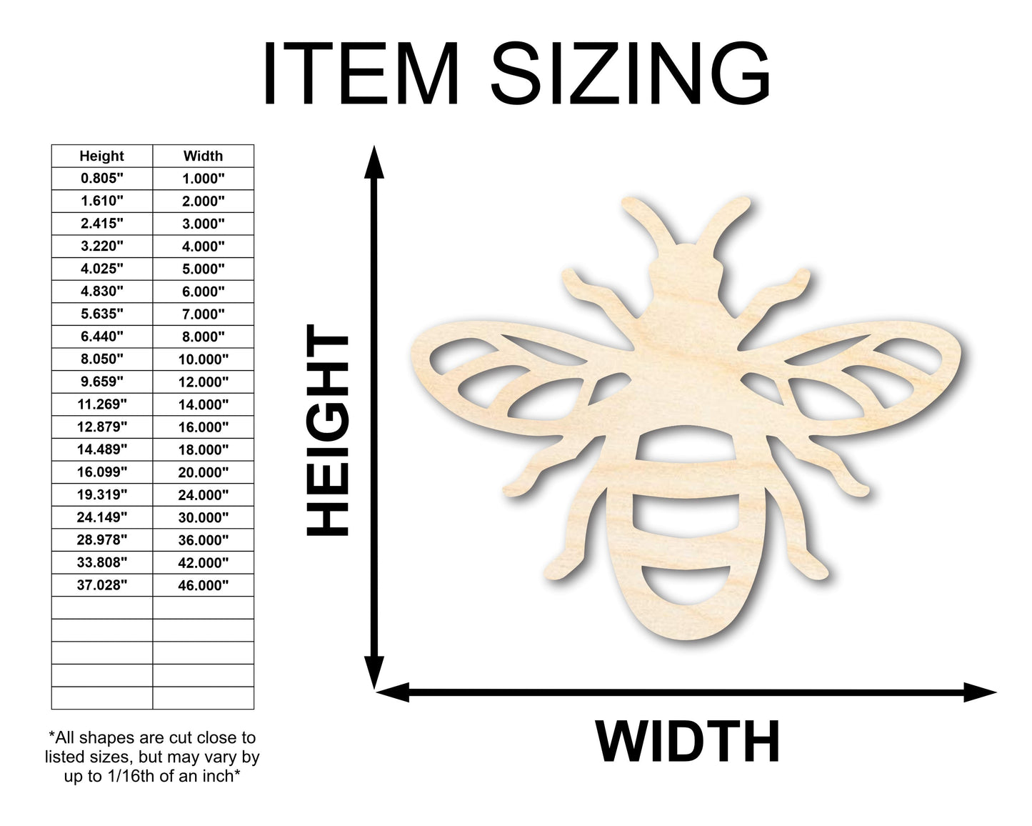 Unfinished Wood Bumble Bee Shape - Craft - up to 46"
