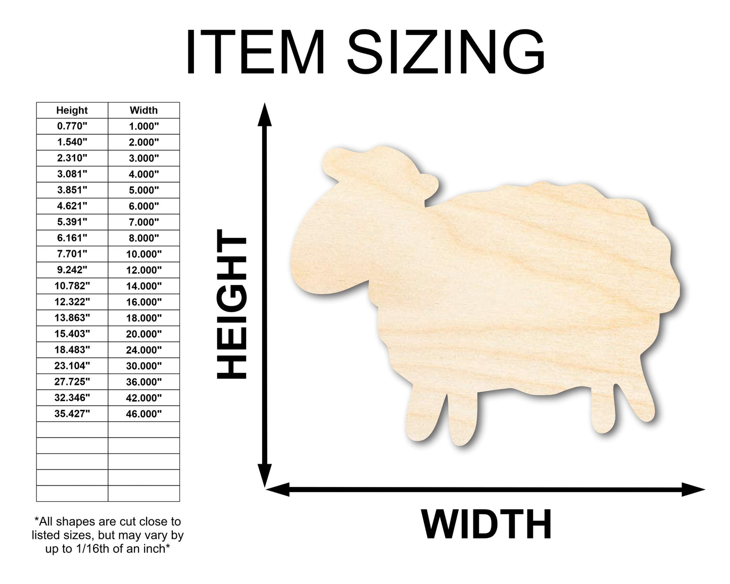 Unfinished Wood Cute Sheep Shape - Craft - up to 46"
