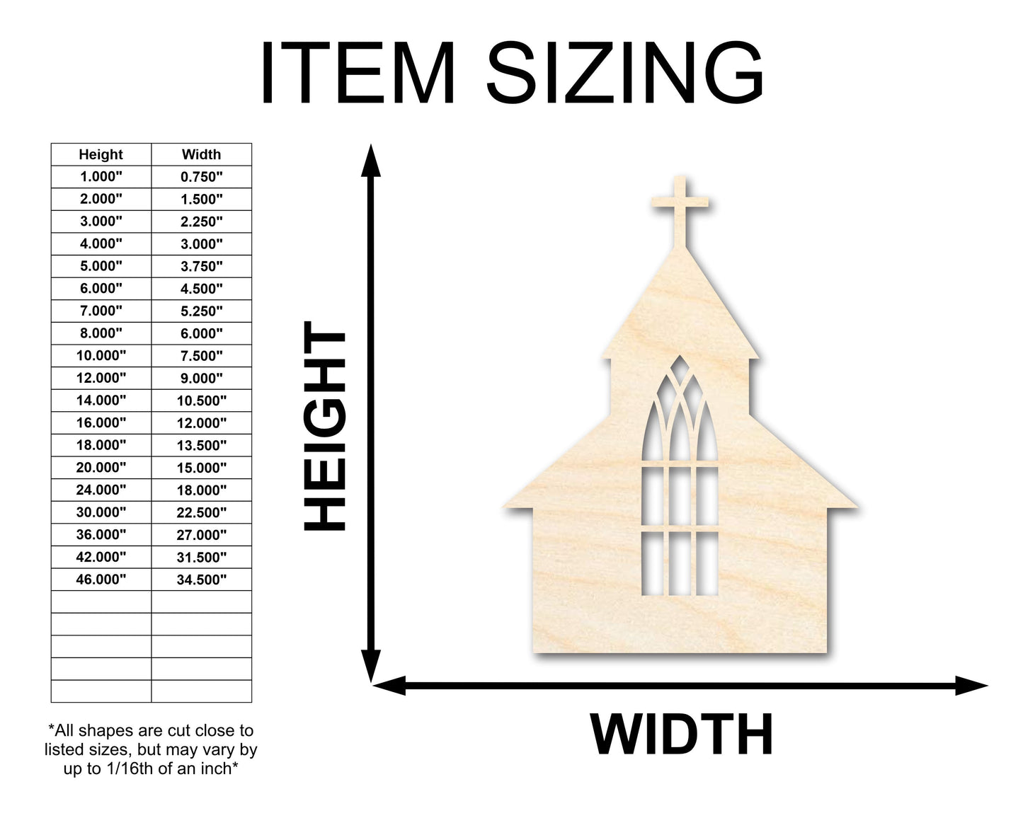 Unfinished Wood Church with Window Shape - Craft - up to 46"