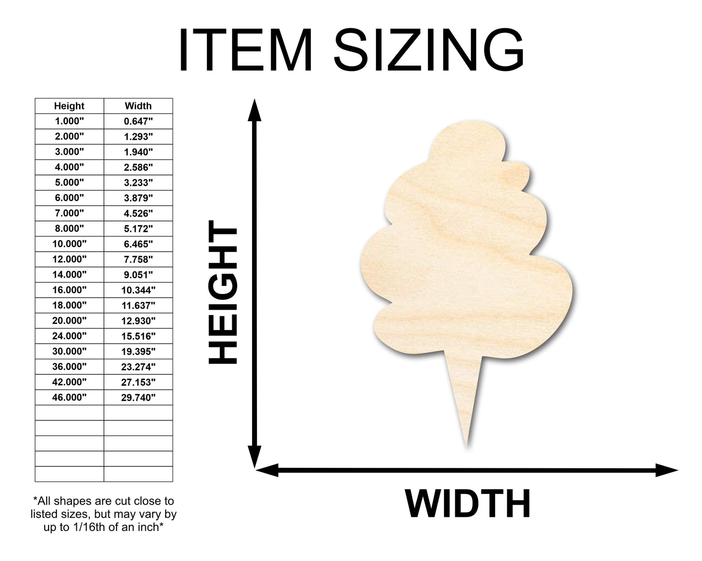 Unfinished Wood Cotton Candy Shape - Craft - up to 46"