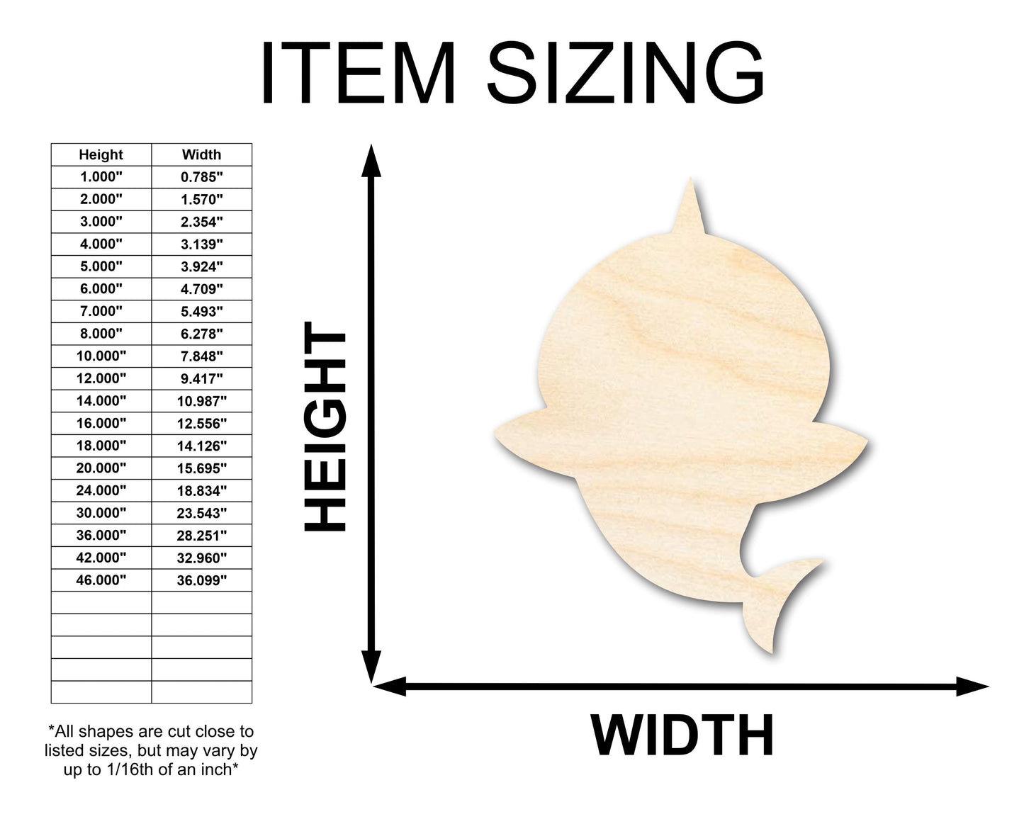 Unfinished Wood Cute Shark Shape - Craft - up to 46"