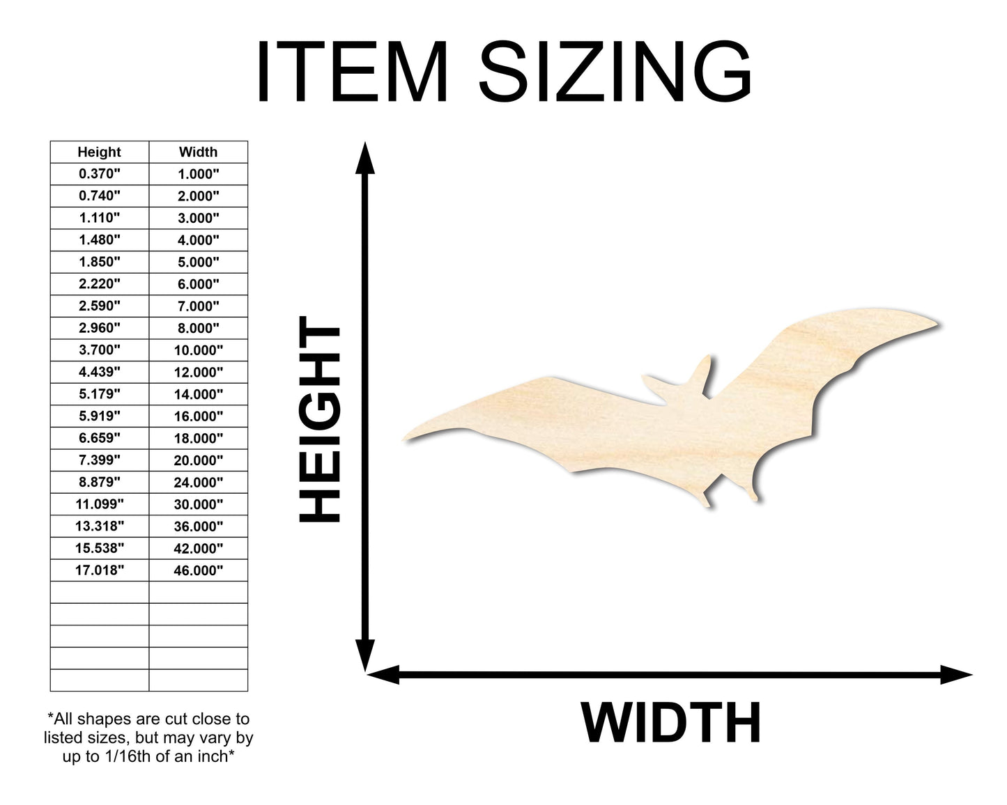 Unfinished Wood Flying Bat Shape - Craft - up to 46"