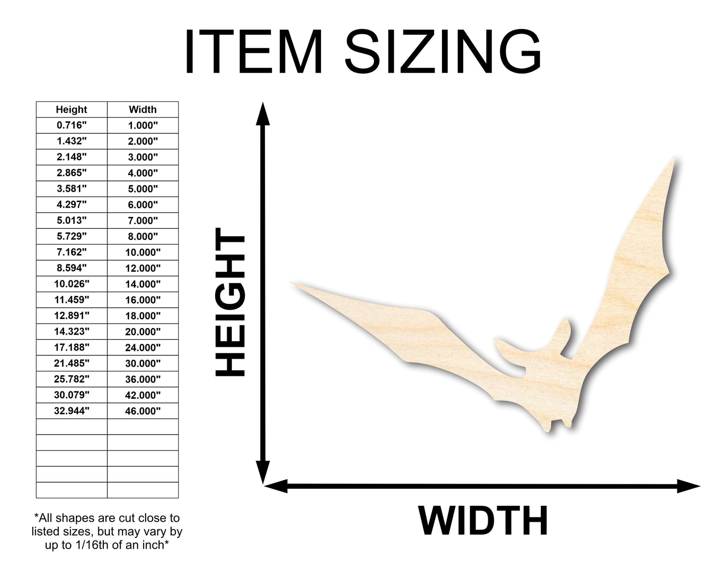 Unfinished Wood Vampire Bat Shape - Craft - up to 46"