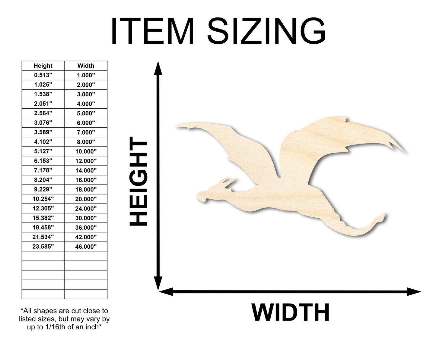 Unfinished Wood Flying Dragon Shape - Craft - up to 46"