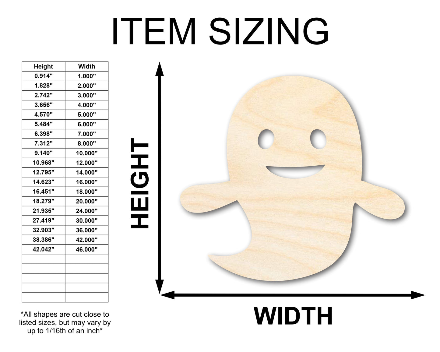 Unfinished Wood Cute Ghost Shape - Craft - up to 46"