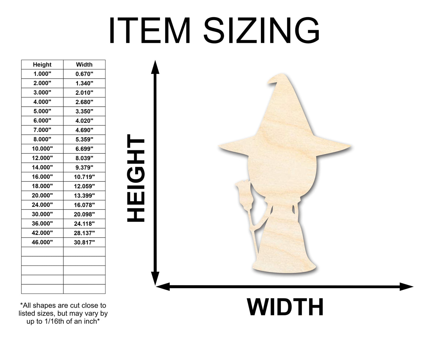 Unfinished Wood Cute Witch Shape - Craft - up to 46"