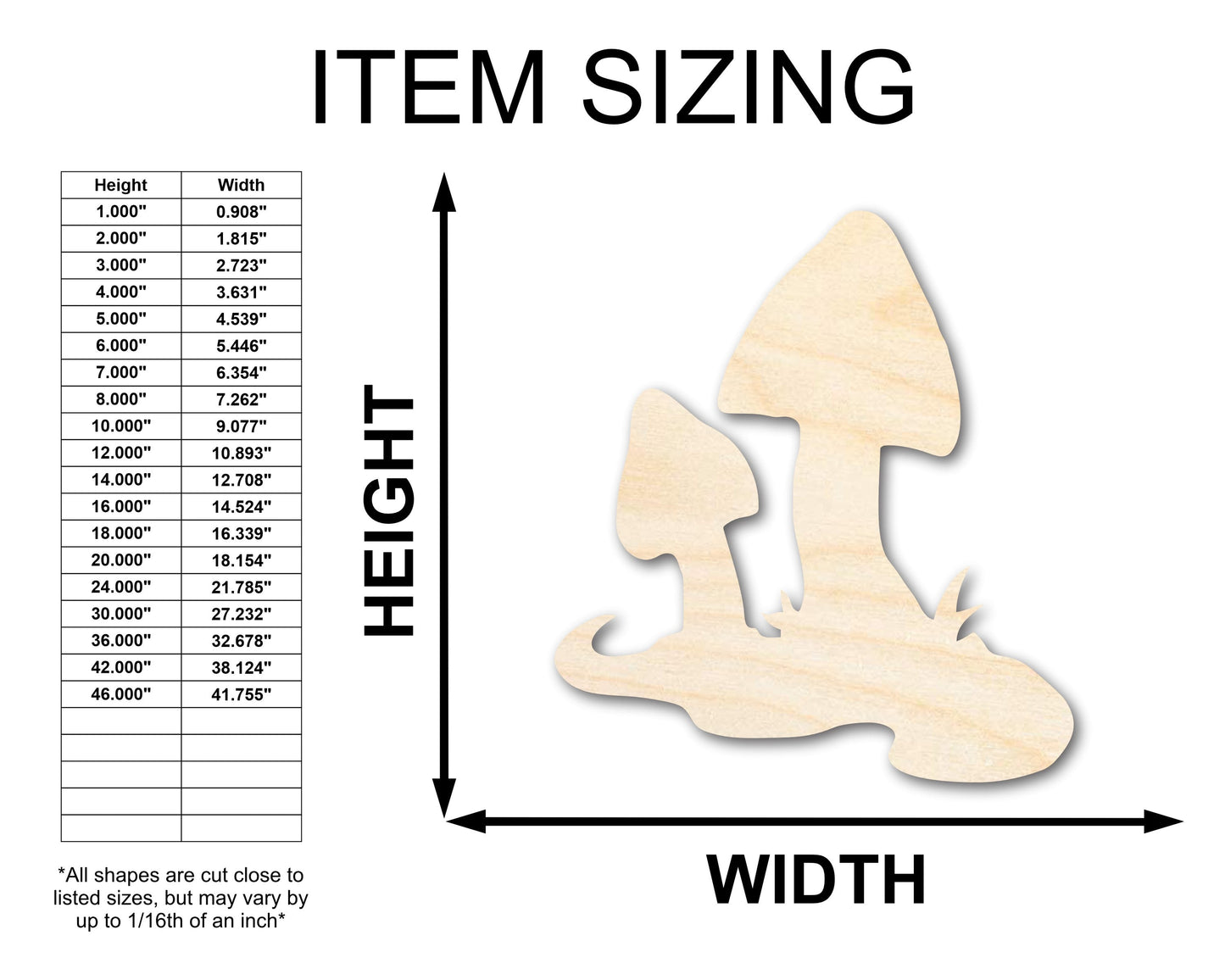 Unfinished Wood Mushrooms Shape - Craft - up to 46"