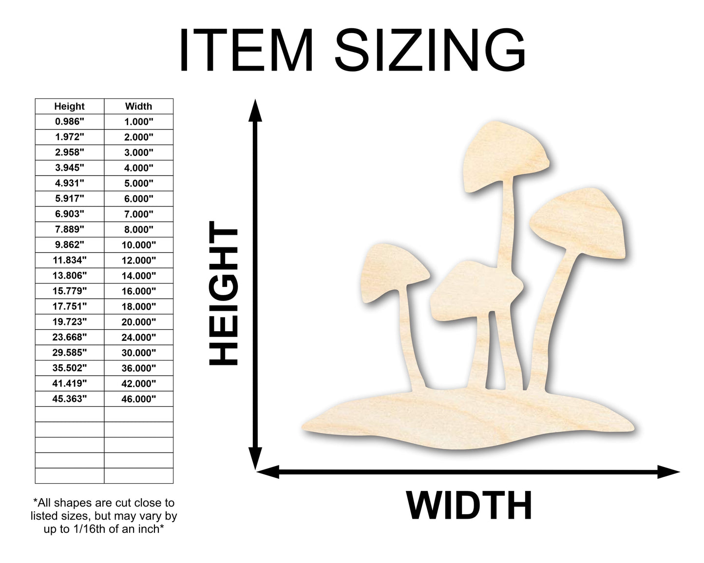 Unfinished Wood Mushrooms Shape - Craft - up to 46"