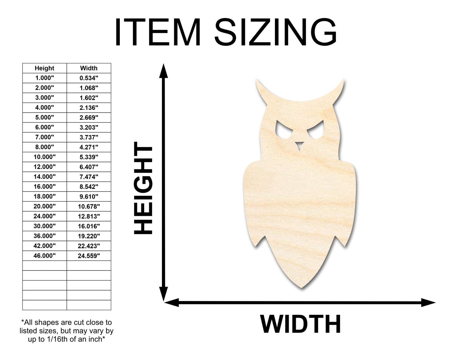 Unfinished Wood Night Owl Shape - Craft - up to 46"