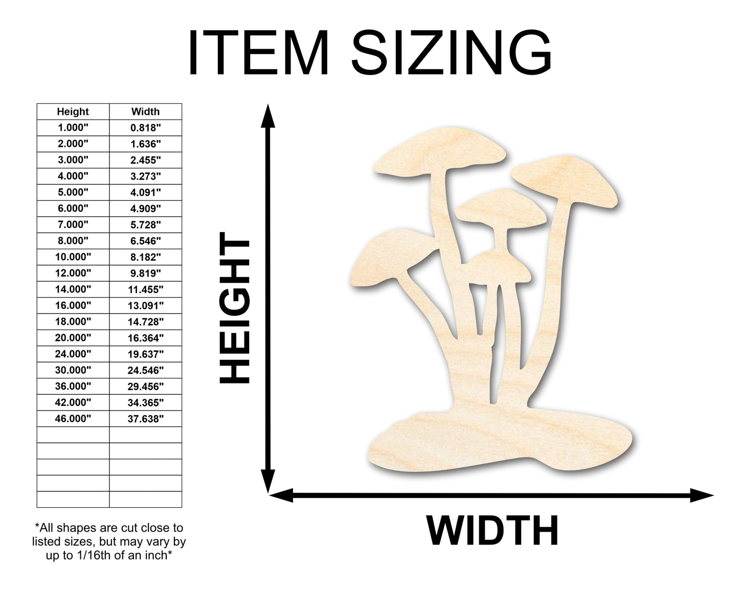 Unfinished Wood Mushrooms Shape - Craft - up to 46"