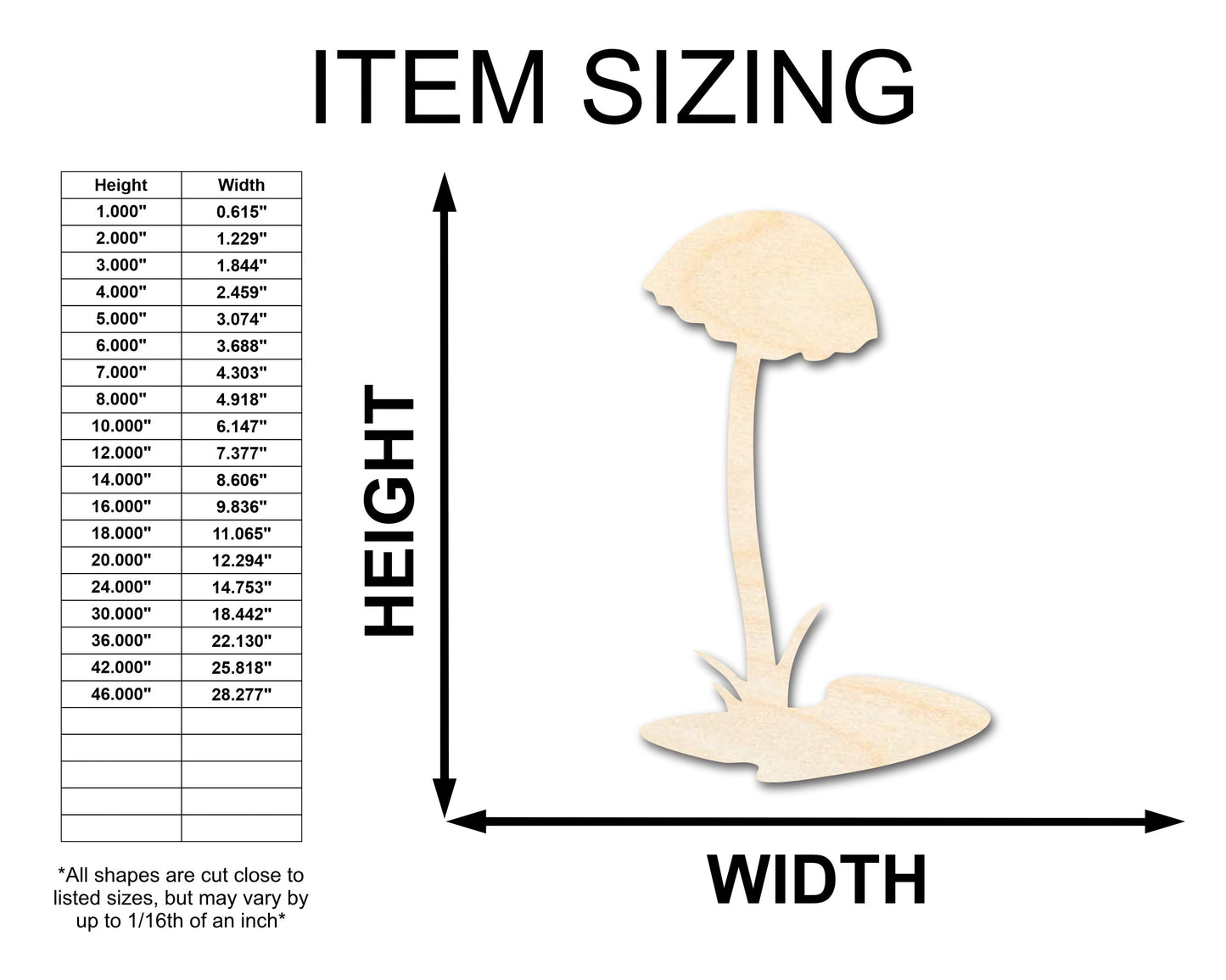 Unfinished Wood Mushroom Shape - Craft - up to 46"
