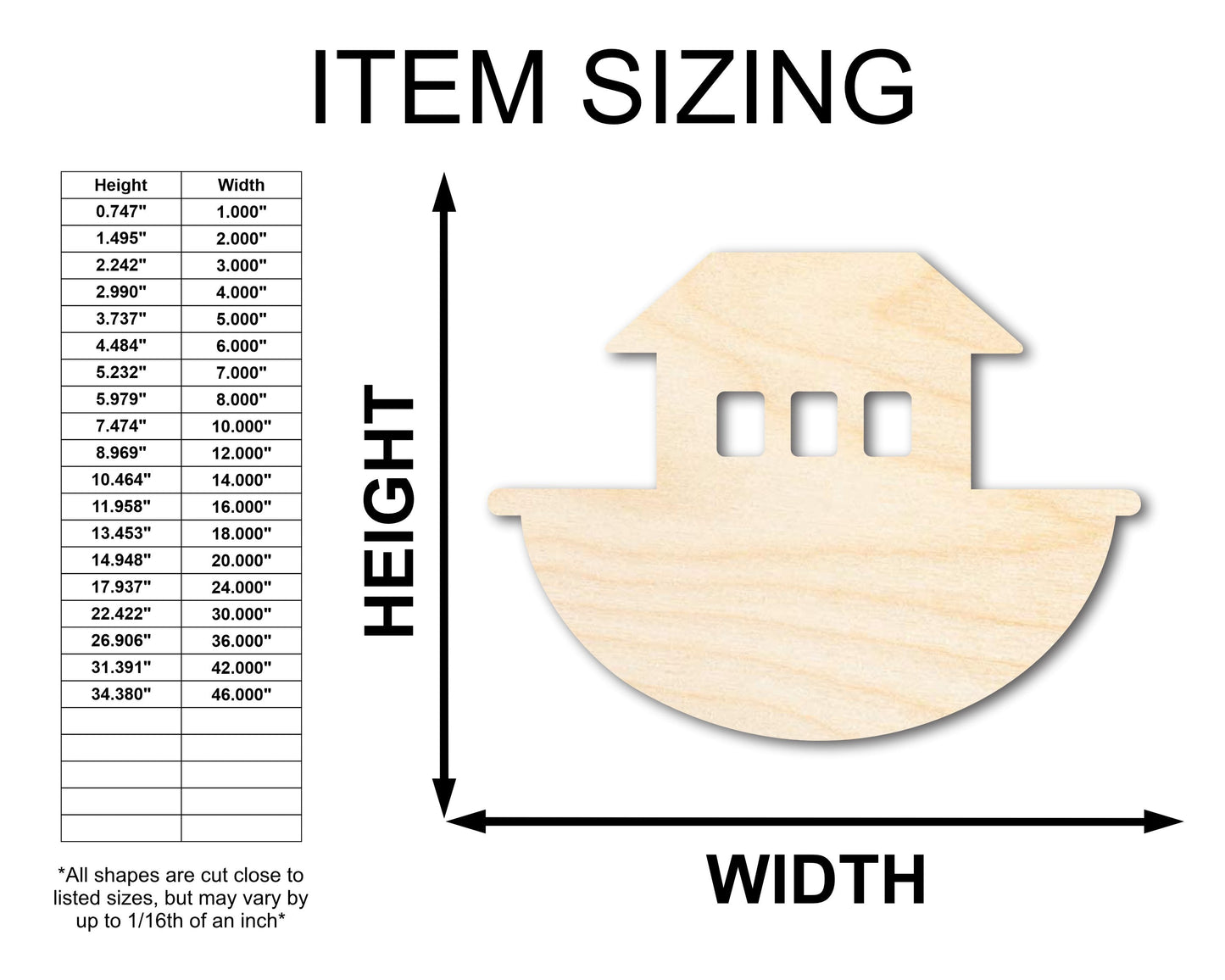 Unfinished Wood Noah's Ark with Windows Shape - Craft - up to 46"