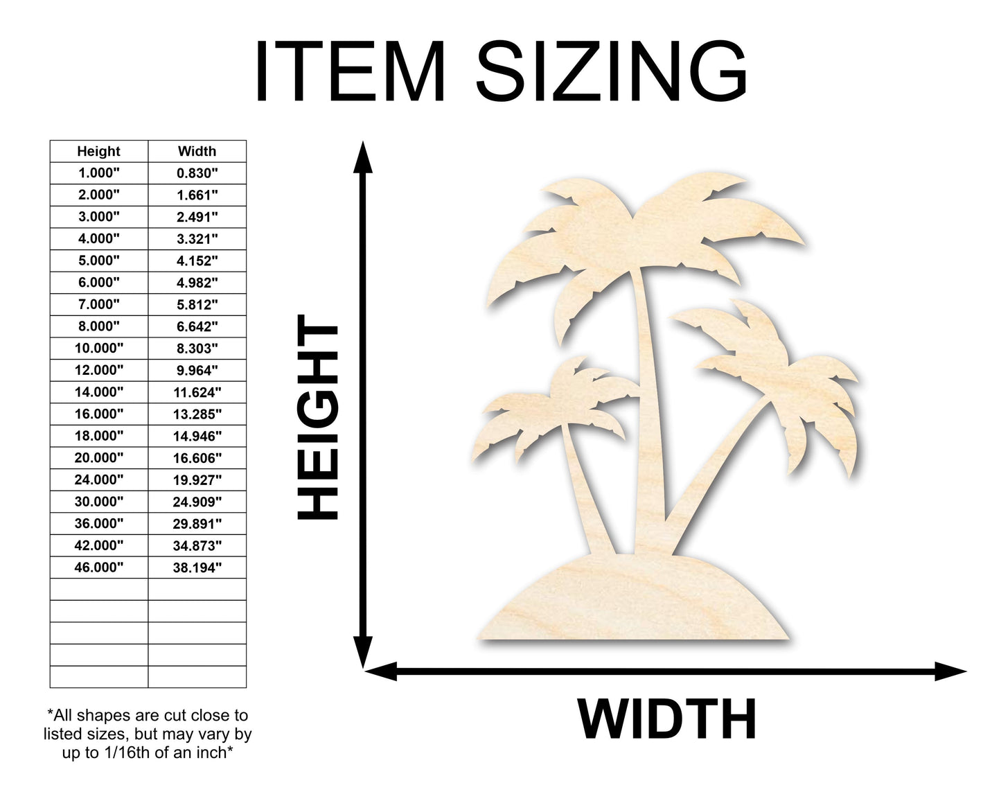 Unfinished Wood Palm Trees Shape - Craft - up to 46"