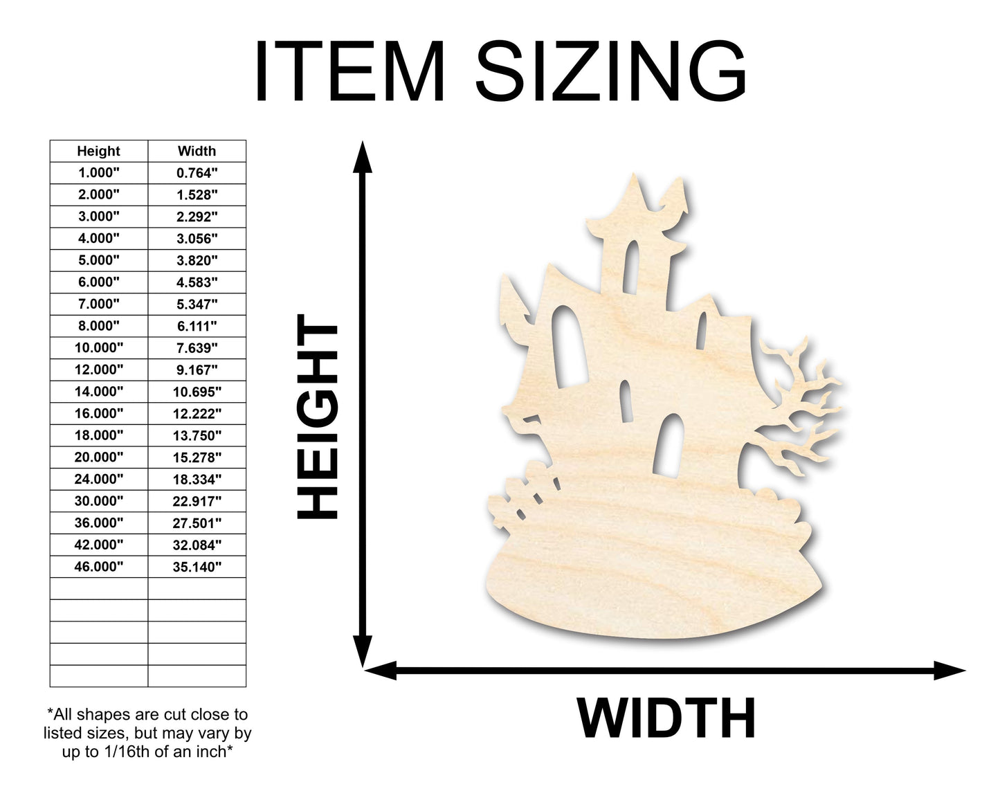 Unfinished Wood Haunted House Shape - Craft - up to 46"