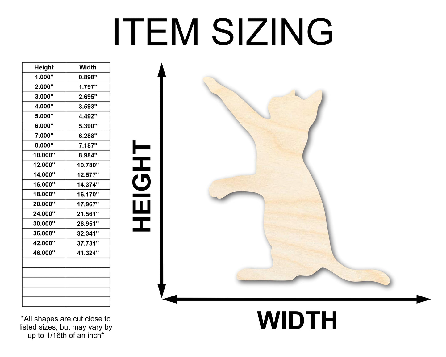 Unfinished Wood Playing Cat Shape - Craft - up to 46"