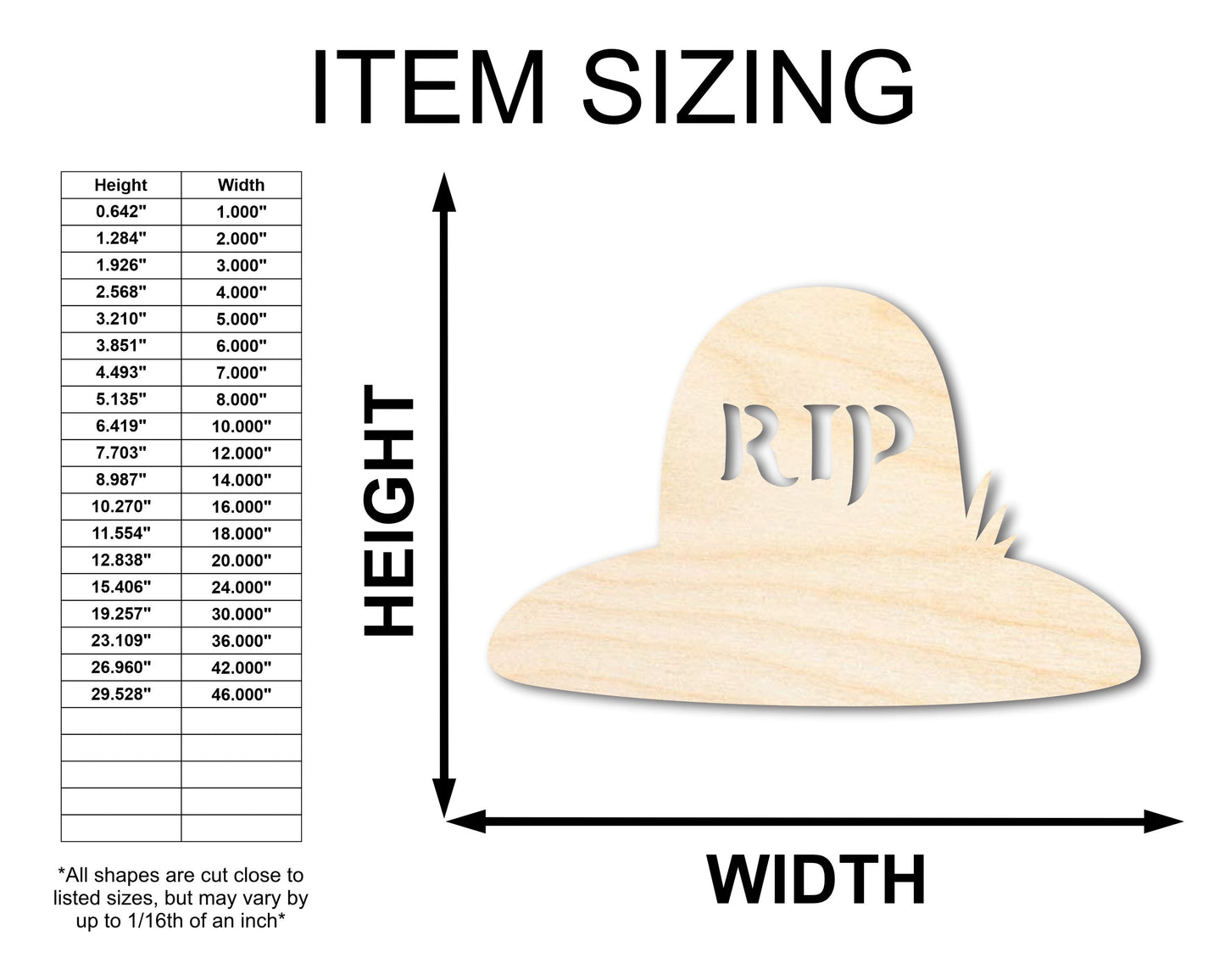 Unfinished Wood RIP Grave Shape - Craft - up to 46"