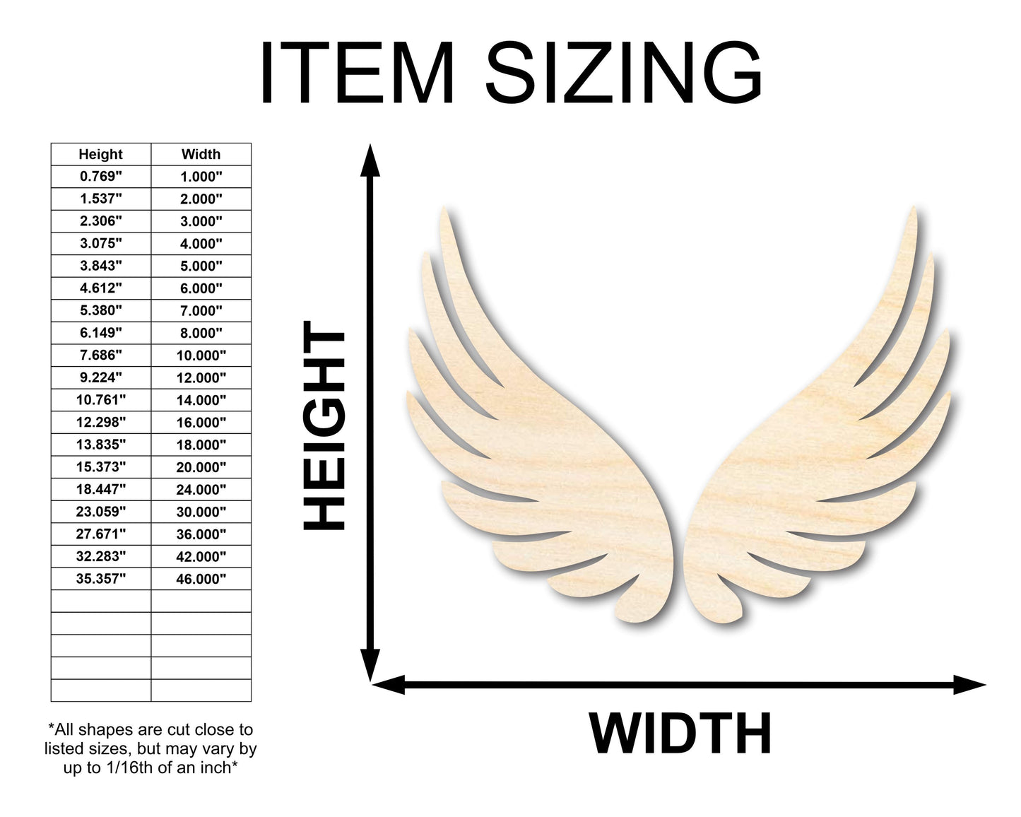 Unfinished Wood Angel Wings Shape - Craft - up to 46"